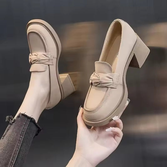 Autumn Women's Shoes Soft Leather Soft Bottom High Heels Women's Spring Autumn New Style Fashionable Rough Heel Vintage Single S